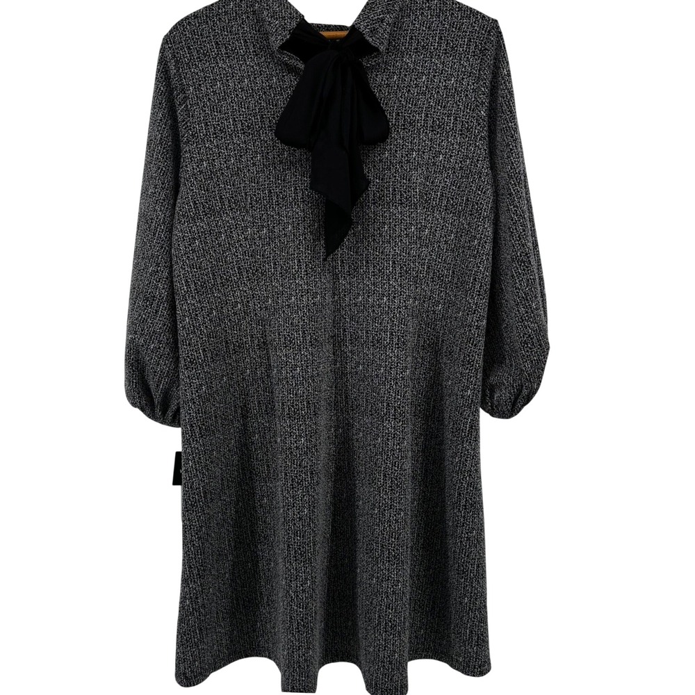 NWT Robbie Bee Women Marled Knit Bow Neck Shift Dress Black White XL Career Wear